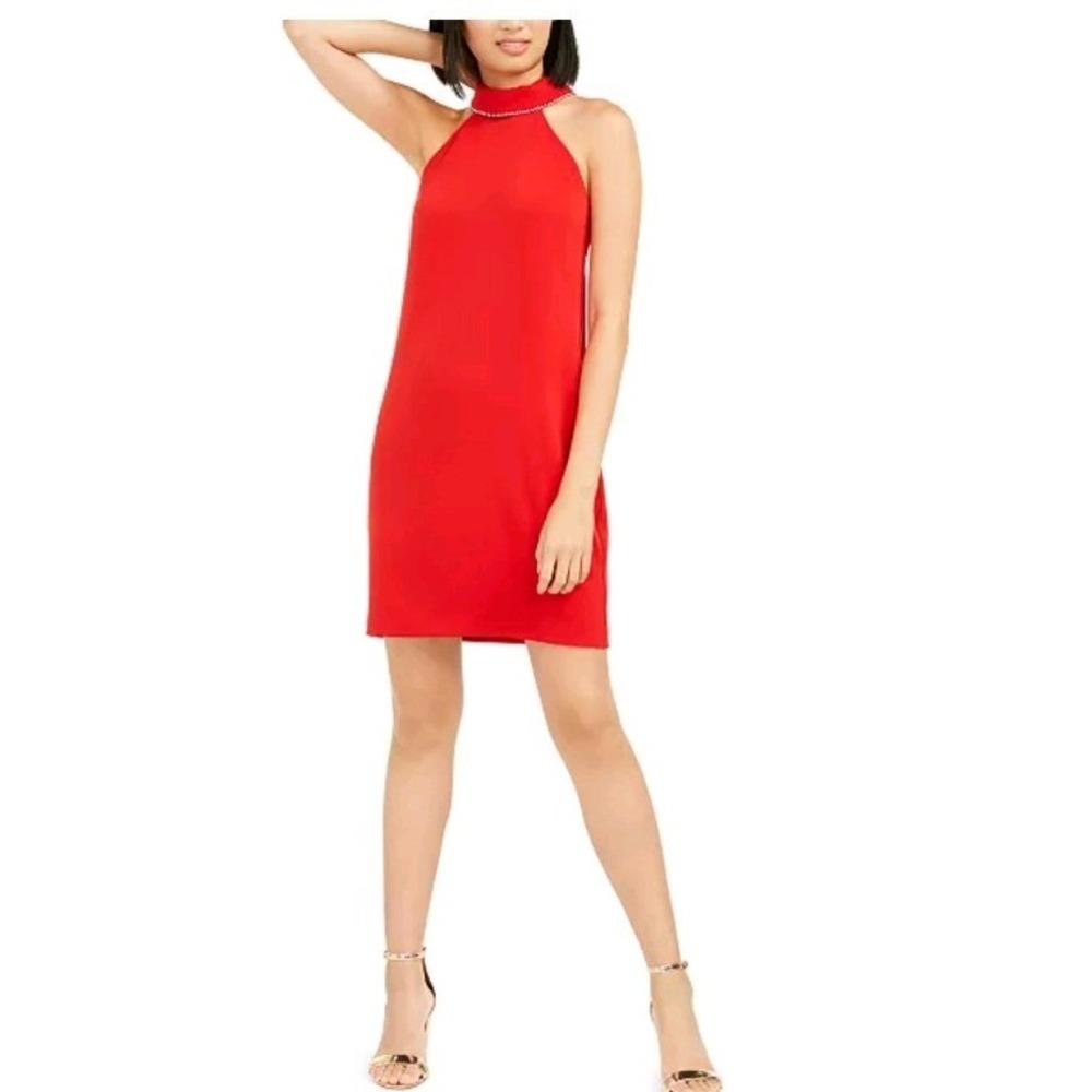 Trina Trina Turk Rita Embellished Halter Shift Dress Red Size 8